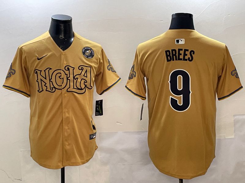 Men New Orleans Saints #9 Brees Yellow Joint Name 2025 Nike Limited NFL Jersey style 3->new orleans saints->NFL Jersey
